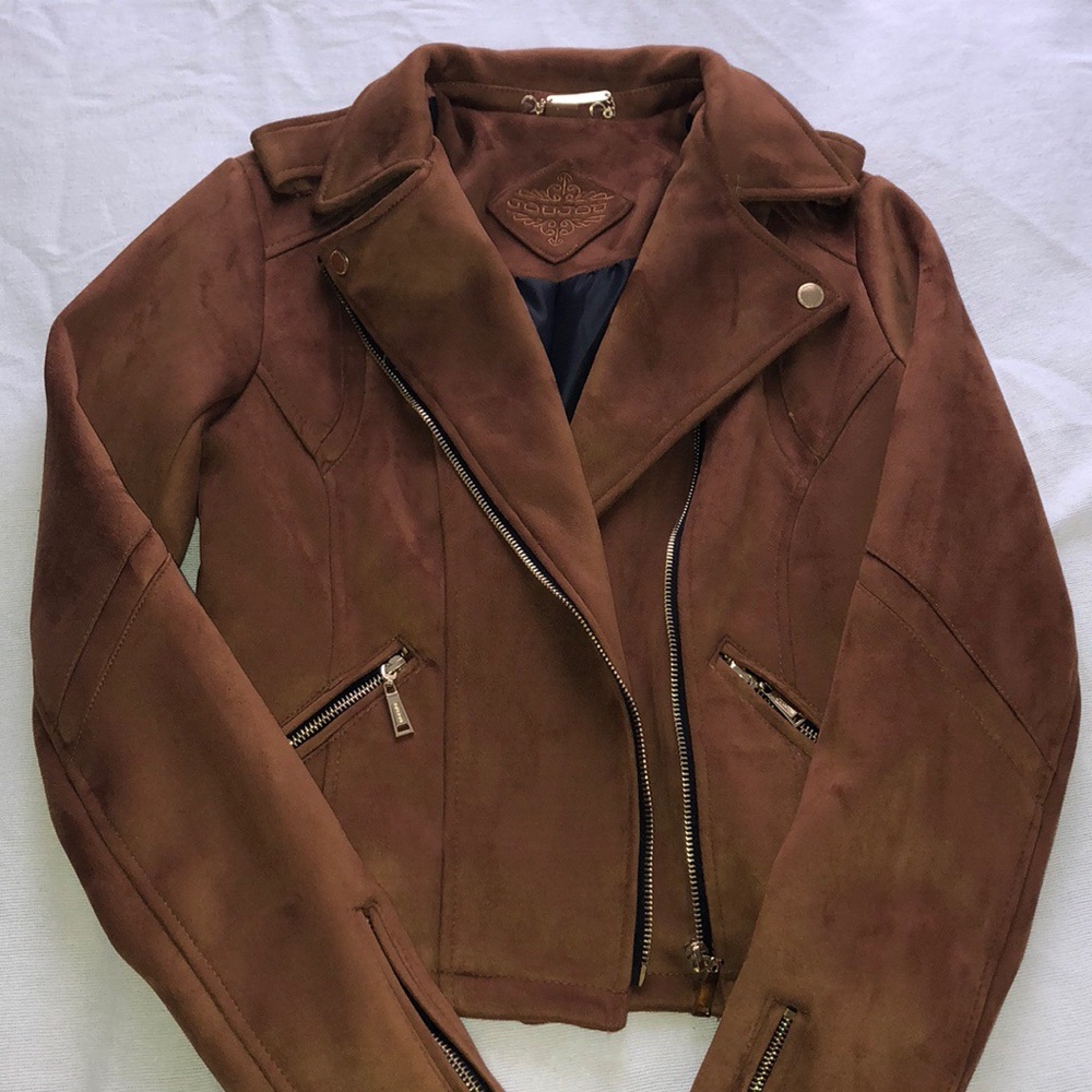 Faux suede biker jacket